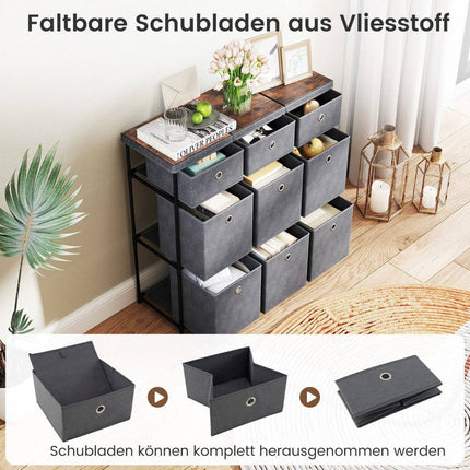 Dresser with 9 Drawers, Metal Frame, 87x29x84 cm, Gray