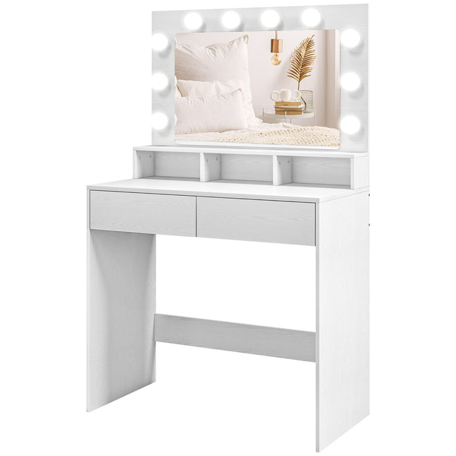 Dressing table with LED mirror, adjustable brightness, white