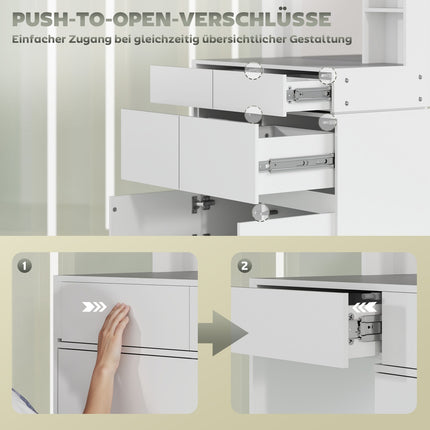 White dressing table with mirror - 4 drawers & shelves