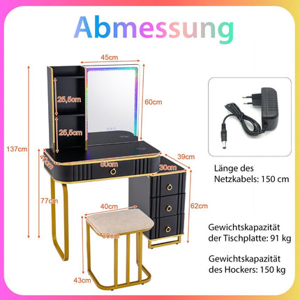 Dressing table with LED lighting Dressing table with 7 dynamic & 7 static dimmable LED lights black