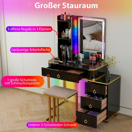 Dressing table with LED lighting Dressing table with 7 dynamic & 7 static dimmable LED lights black