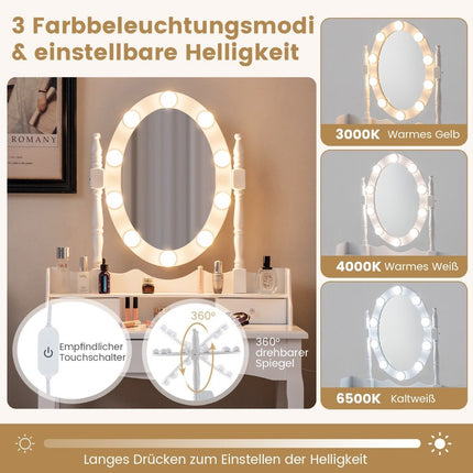 Dressing table with LED lighting adjustable brightness dressing table with 3 drawers white