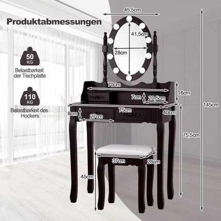 Dressing table with LED lighting adjustable brightness dressing table with 4 drawers black