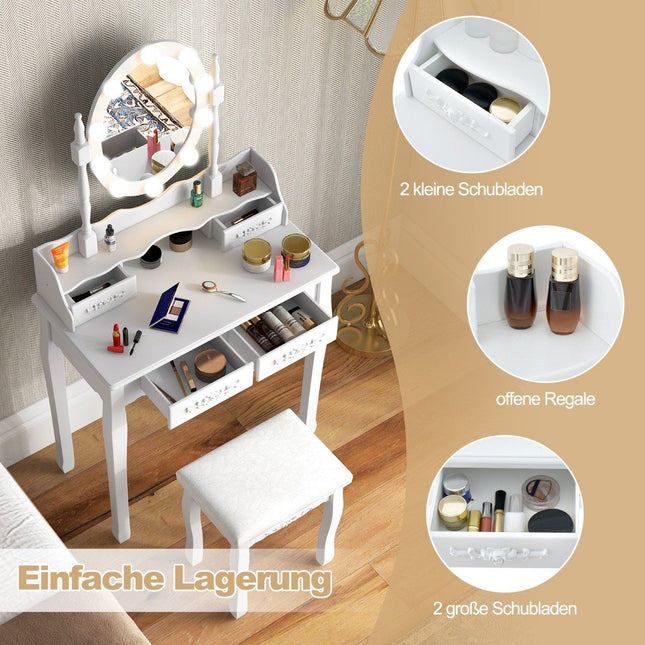 Dressing table with LED lighting adjustable brightness dressing table with 4 drawers white