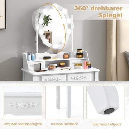 Dressing table with LED lighting adjustable brightness dressing table with 4 drawers white