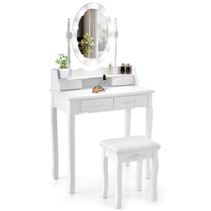 Dressing table with LED lighting adjustable brightness dressing table with 4 drawers white