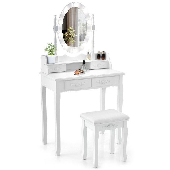 Dressing table with LED lighting adjustable brightness dressing table with 4 drawers white