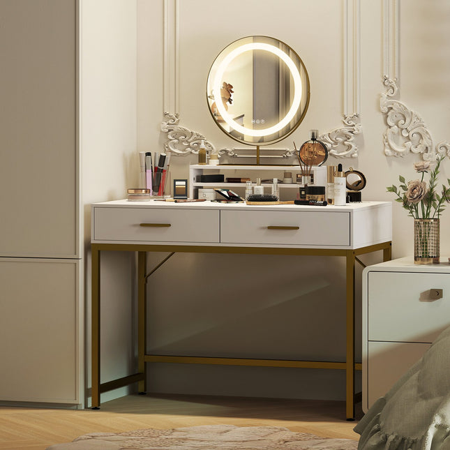 White dressing table with LED mirror & storage drawers