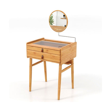 Dressing table with mirror & 2 drawers Small cosmetic table with tempered glass table top & storage space