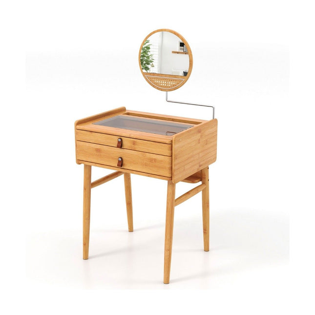 Dressing table with mirror & 2 drawers Small cosmetic table with tempered glass table top & storage space