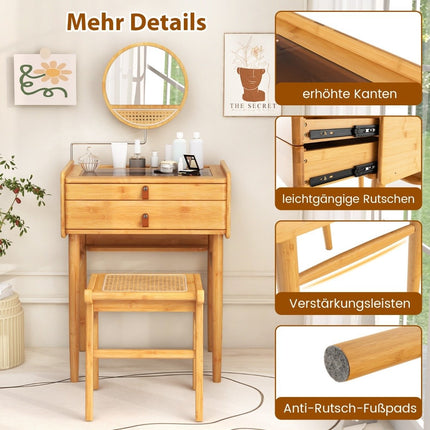 Dressing table with mirror & 2 drawers Small cosmetic table with tempered glass table top & storage space