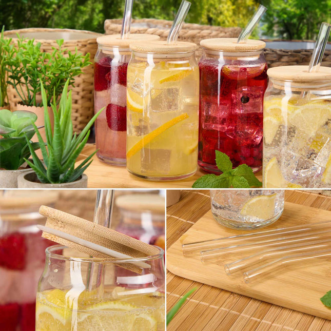 Drinkglas met bamboe deksel, 4-pack