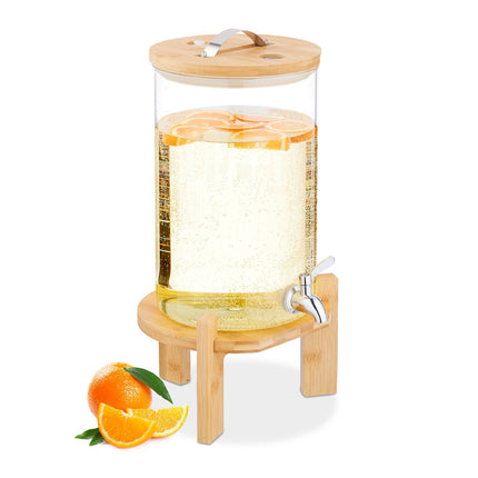 Drinks Dispenser with Tap, Bamboo Stand, Thermometer