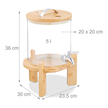 Drinks Dispenser with Tap, Bamboo Stand, Thermometer