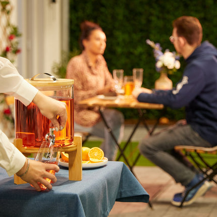 Drinks Dispenser with Tap, Bamboo Stand, Thermometer