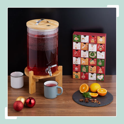 Drinks Dispenser with Tap, Bamboo Stand, Thermometer