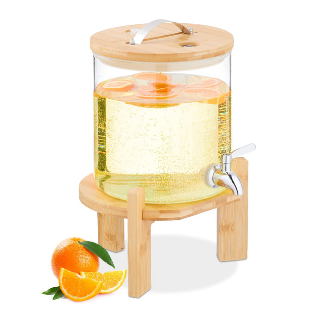 Drinks Dispenser with Tap, Bamboo Stand, Thermometer