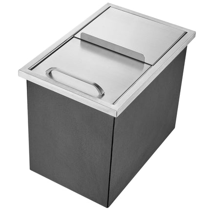 Drop-In Ice Bin, 28 Qt Stainless Steel, Sliding Lid, Drain