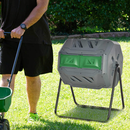 Rotating drum composter 160L - Dual Chamber Efficient grey