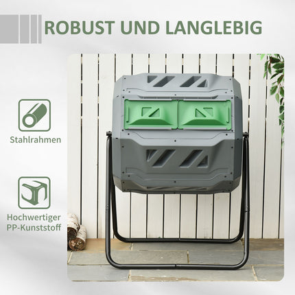 Rotating drum composter 160L - Dual Chamber Efficient grey