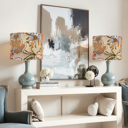 Drum Lamp Shades Set of 2, 13x13x10 Linen, Dark Floral