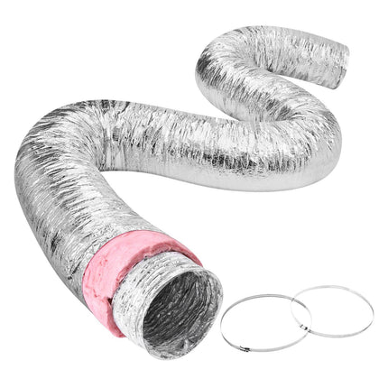 Dryer Vent Hose 8-Inch x 25-Ft, R-6 Insulated, 2 Clamps