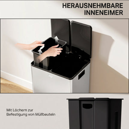 Dual 28L Pedal Bin, Stainless Steel, Soft-Close, Silver