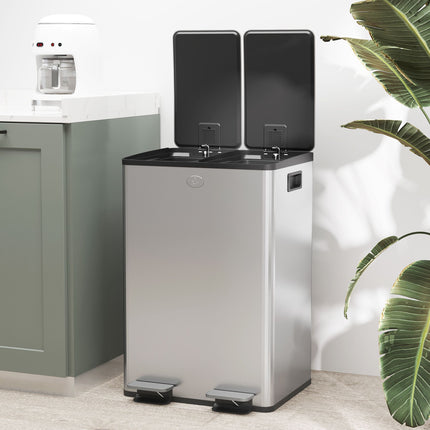 Dual 28L Pedal Bin, Stainless Steel, Soft-Close, Silver