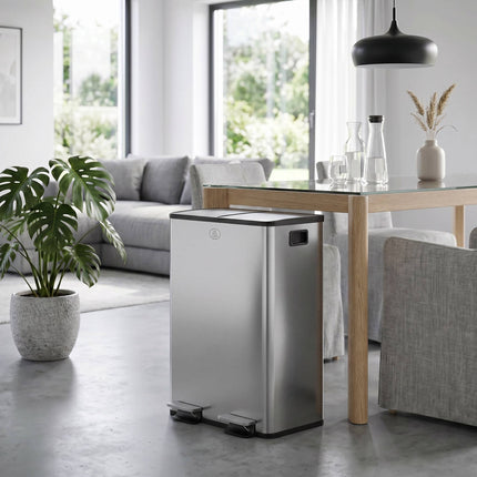 Dual 28L Pedal Bin, Stainless Steel, Soft-Close, Silver
