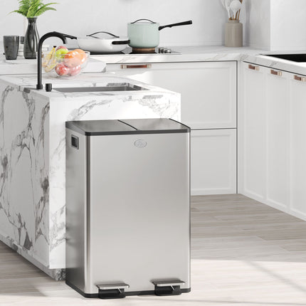 Dual 28L Pedal Bin, Stainless Steel, Soft-Close, Silver
