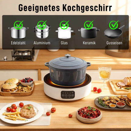 Dual Ceramic Cooktop & Grill, 2000W, 4 Heat Levels, White