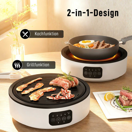 Dual Ceramic Cooktop & Grill, 2000W, 4 Heat Levels, White
