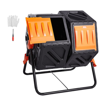 Dual Chamber Compost Tumbler, 37 Gallon, 2 Sliding Doors