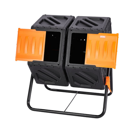Dual Chamber Compost Tumbler, 37 Gallon, 2 Sliding Doors