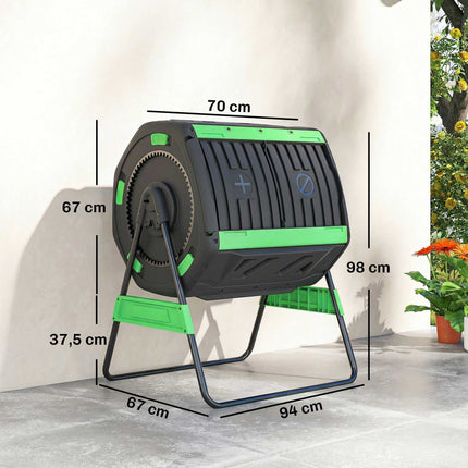 Dual Chamber Outdoor Compost Bin with Rotating Drum