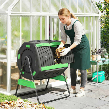 Dual Chamber Outdoor Compost Bin with Rotating Drum
