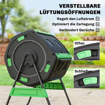 Dual Chamber Outdoor Compost Bin with Rotating Drum