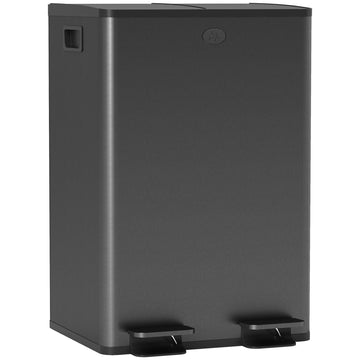 Dual Compartment 28L Trash Bin, Stainless Steel, Black