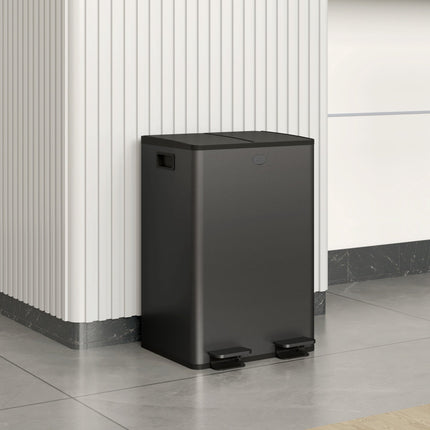 Dual Compartment 28L Trash Bin, Stainless Steel, Black