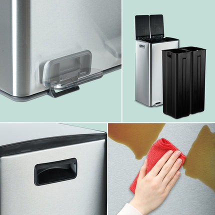 Dual Compartment 30L Kitchen Waste Bin with Foot Pedal