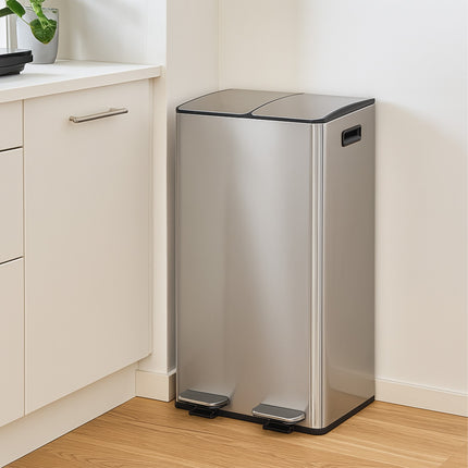 Dual Compartment 30L Kitchen Waste Bin with Foot Pedal