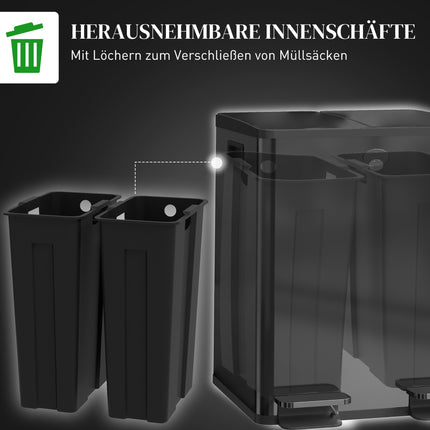 Dual Compartment 40L Stainless Steel Pedal Bin
