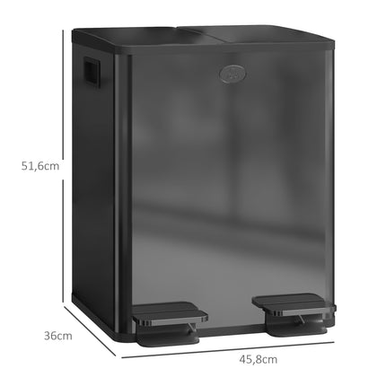 Dual Compartment 40L Stainless Steel Pedal Bin