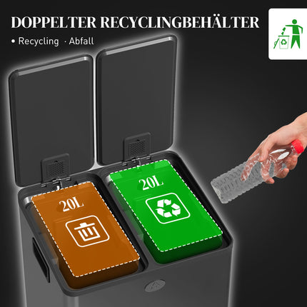 Dual Compartment 40L Stainless Steel Pedal Bin