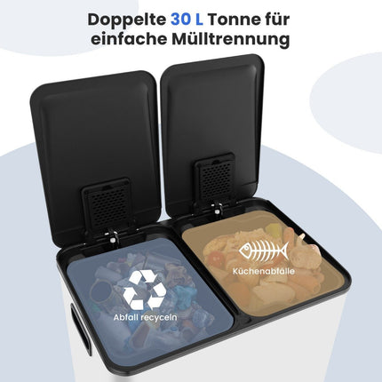 Dual Compartment 60L Kitchen Trash Can – Soft Close Lid