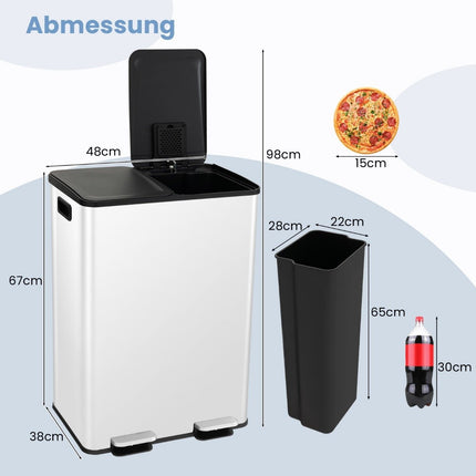Dual Compartment 60L Kitchen Trash Can – Soft Close Lid