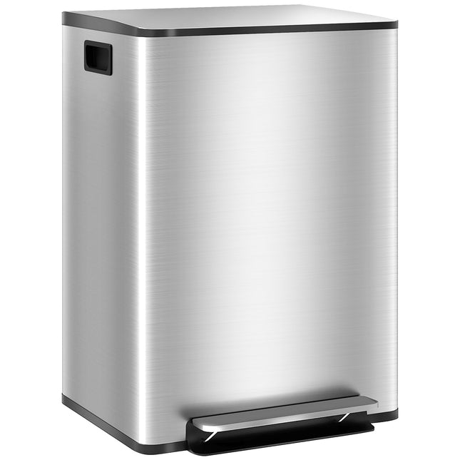 Keukenafvalbak van roestvrij staal met dubbel compartiment, 60 liter