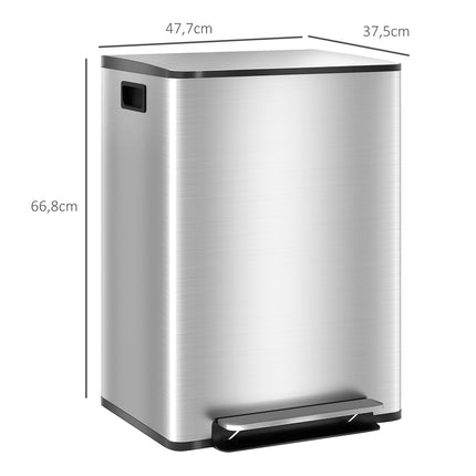 Dual Compartment 60L Stainless Steel Kitchen Bin