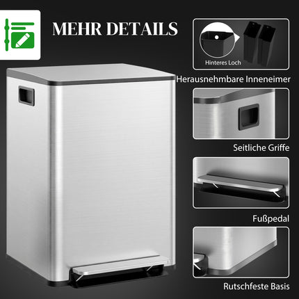 Dual Compartment 60L Stainless Steel Kitchen Bin