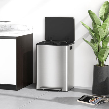 Dual Compartment 60L Stainless Steel Kitchen Bin
